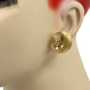 Vintage Unique Textured Scroll Pretzel Wrap Brushed Gold Plated with Pave Crystals Clip Earrings AD12