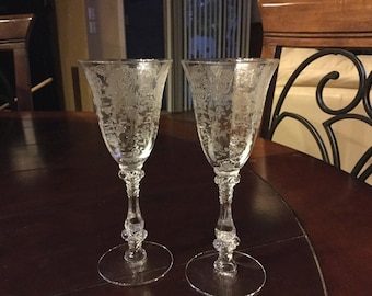 Vintage Cambridge Rose Point Optic Wine Glasses Set of 2