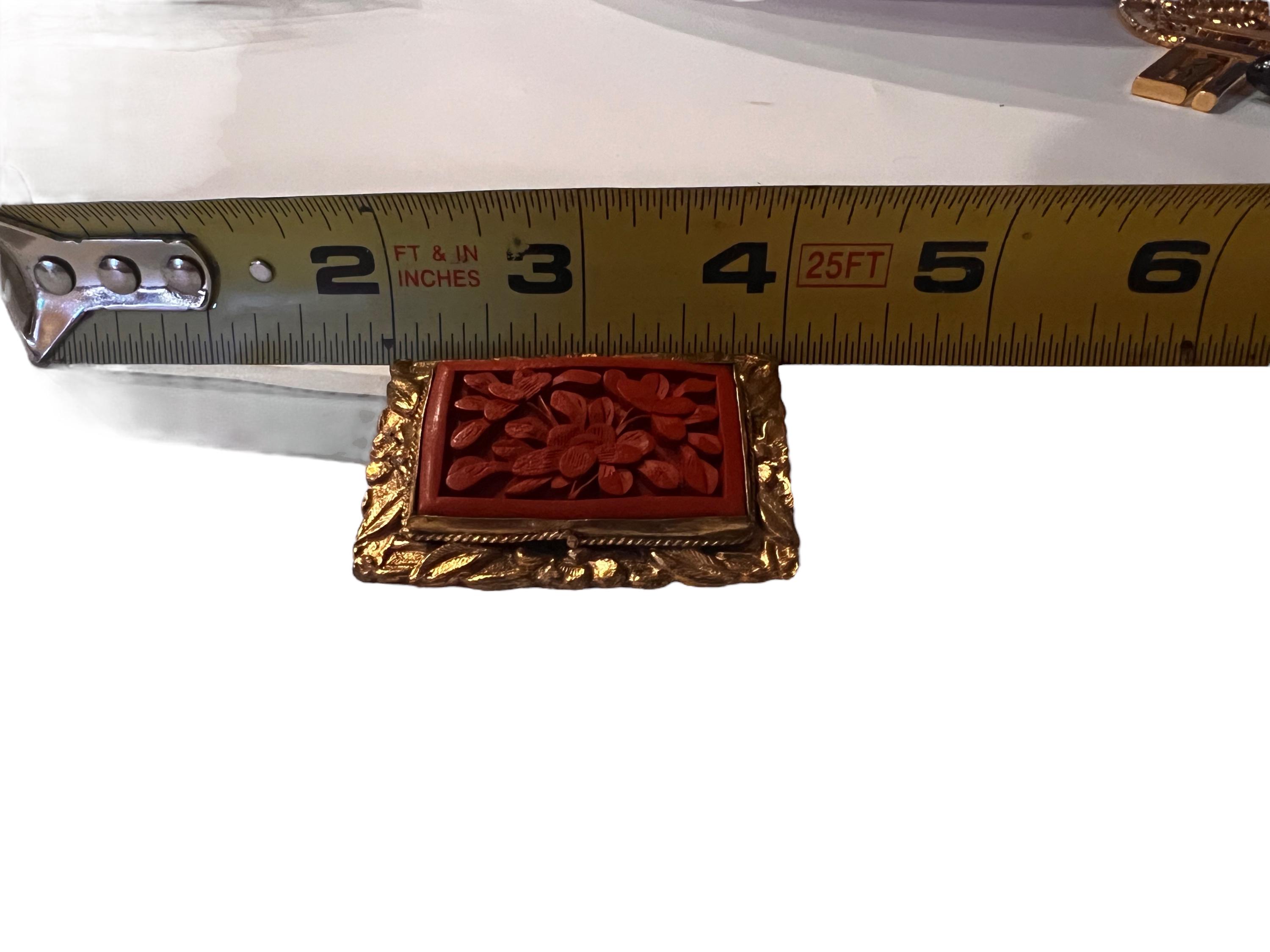 小物 chunen Vintage Red Lacquer Brooch Silver China Carved Lacquer Asian ZZ 21