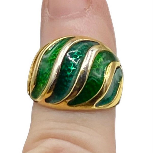 Vintage Napier Gold Plated Green Enamel Ring Size 6 AH7