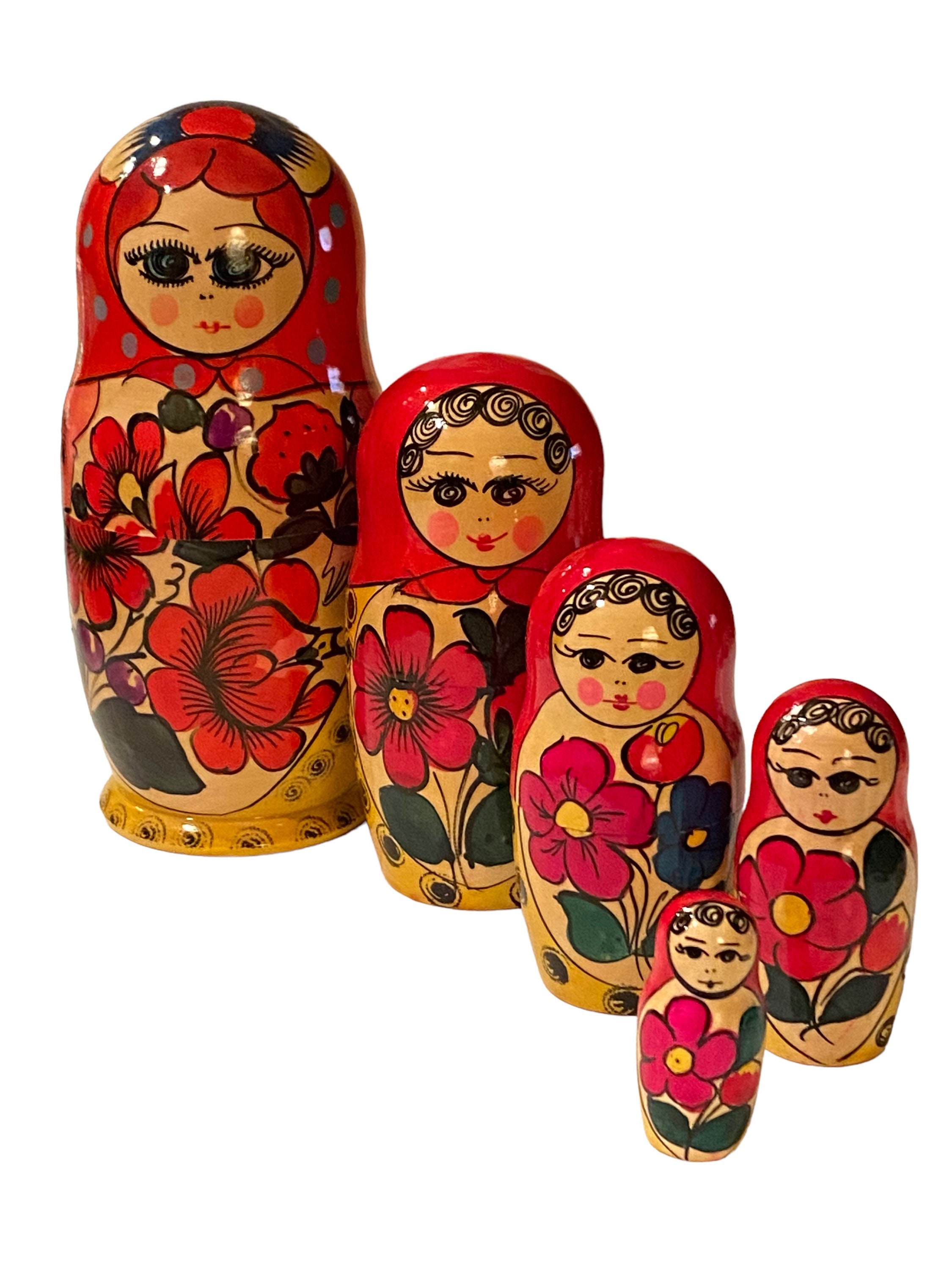 ヴィンテージ マトリョーシカ ロシア製 手描き木製 バブーシュカ