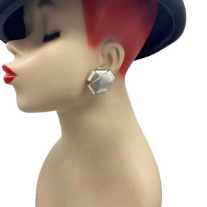 Vintage Oversize Silver Plated Braid Basket Weave Clip Earrings N16