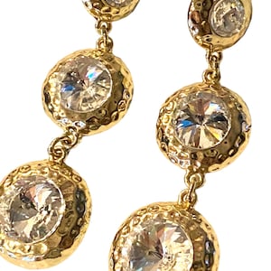 Vintage Amrita Gold Plate Triple Drop Glass Crystal Fiery Dangle Party Pierced Earrings GGG6