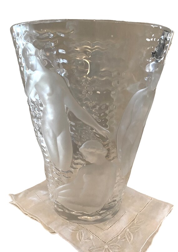 Vintage Lalique Crystal Vintage 9 3/8” Ondines Nude Maidens Vase