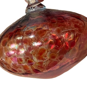 Vintage 1980’s Glass Eye Studio Handblown Murano Style Christmas Ornament Art Glass Pink Cranberry Red Crackle