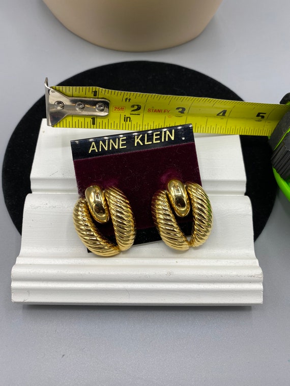 Vintage Anne Klein Shiny Gold Plated Hoop Door Kn… - image 2