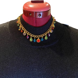 Vintage Zander Elliott Lunch At The Ritz Designer Swarovski Crystal Rainbow Charm Choker Necklace NWT AG32