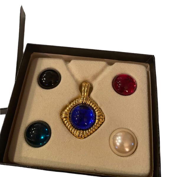 Vintage Kenneth Jay Lane KJL Interchangeable Moghul Jewel Baroque Pendant Chain Necklace MIB (BR19)