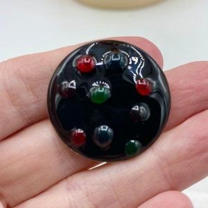 Vintage Large Funky Black Enamel Red Green Blue Japanned Cabochon Pierced EARRINGS 1980s Bold Statement AC1