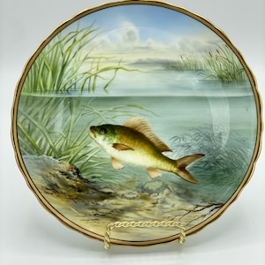 Antique Fabulous George Jones and Sons Crescent Porcelain China Colorful Fish Plate 9”