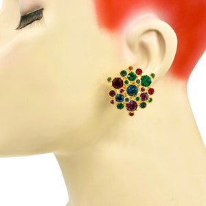 Pendientes de clip vintage sin marcar, coloridos, con rubí, zafiro, esmeralda, amatista y cristal, con joyas mogoles, para fiesta, años 80, AN2