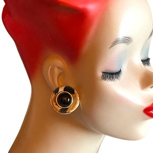 Vintage 1980s Black Cabochon Faux Safari Animal Fur Button Pierced Earrings Fun Carnival Birthday Party AJ7