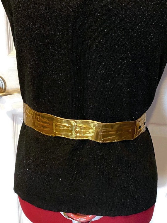 Vintage Artisan Brutalist Brass Belt with Pearl R… - image 3