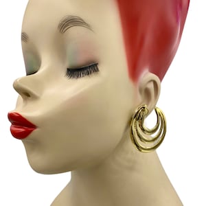 Vintage Gold Plated Reticulated Triple Hoop Clip Earrings AD34