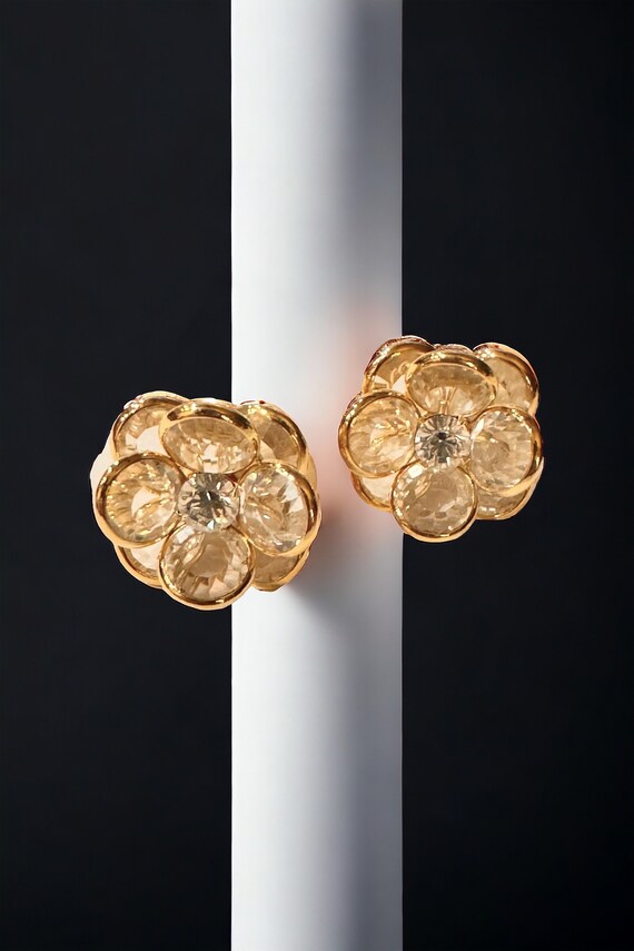 Vtg Swarovski Crystal Flower Bud Button Clip EARR… - image 6