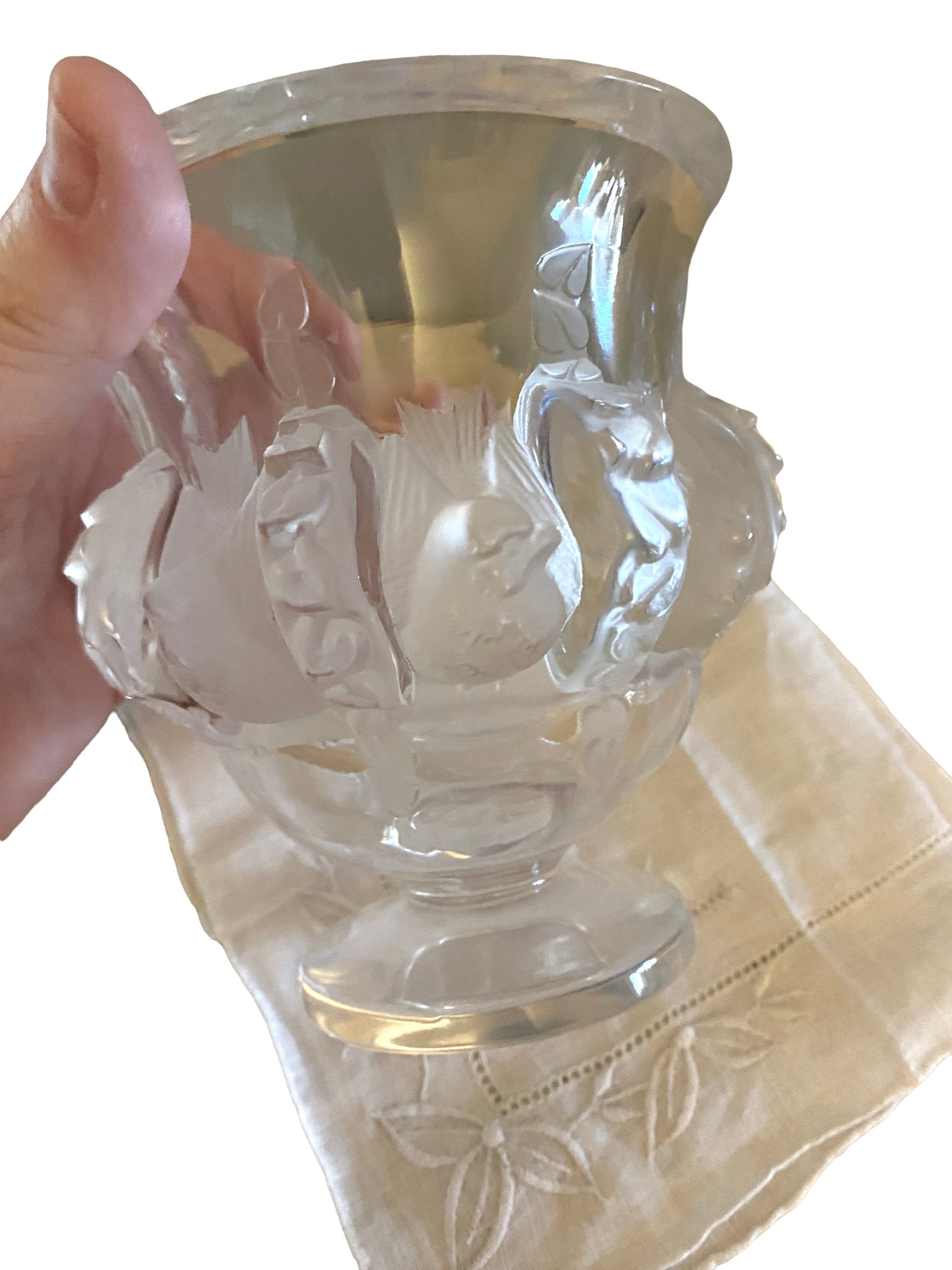 Vintage Lalique Dampierre Sparrow Bird Crystal Glass Vase Free