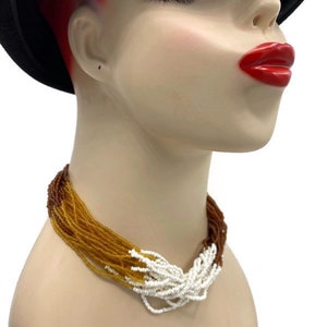 Vintage Polished Caramel Brown White Bead Torsade Necklace Style Strand