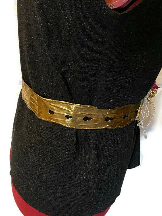 Vintage Artisan Brutalist Brass Belt with Pearl R… - image 4