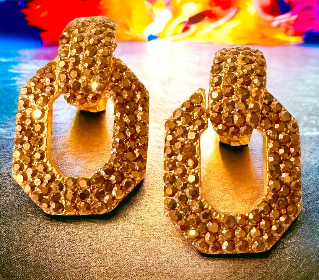 Vintage Jay Feinberg Strongwater Clip Earrings Gold Rhinestone