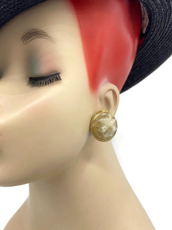 Boucles D'oreilles Clips Vintage Rochas Paris Haute Couture En Métal Doré - Occasion Parfait état