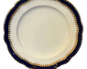 Vintage Coalport Cobalt Blue & Gold Spearpoint Dinner Plate 10.5” Free USA Shipping on All purchases over 35USD