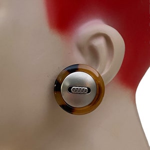 Pendientes vintage modernistas de plata con cabujón de carey de lucita y cierre de peltre con diseño de infinito YY31