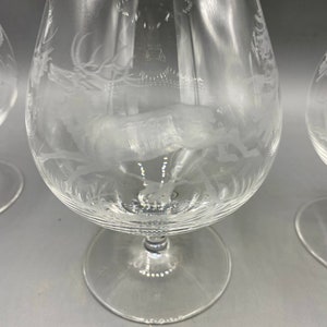 Vintage Rosenthal Crystal Brandy 4 1/2” Snifters with etched Boar, Deer, Rabbit, Duck, Fox, Bird, Pheasant A Hunters Set! Man Cave Set of 7