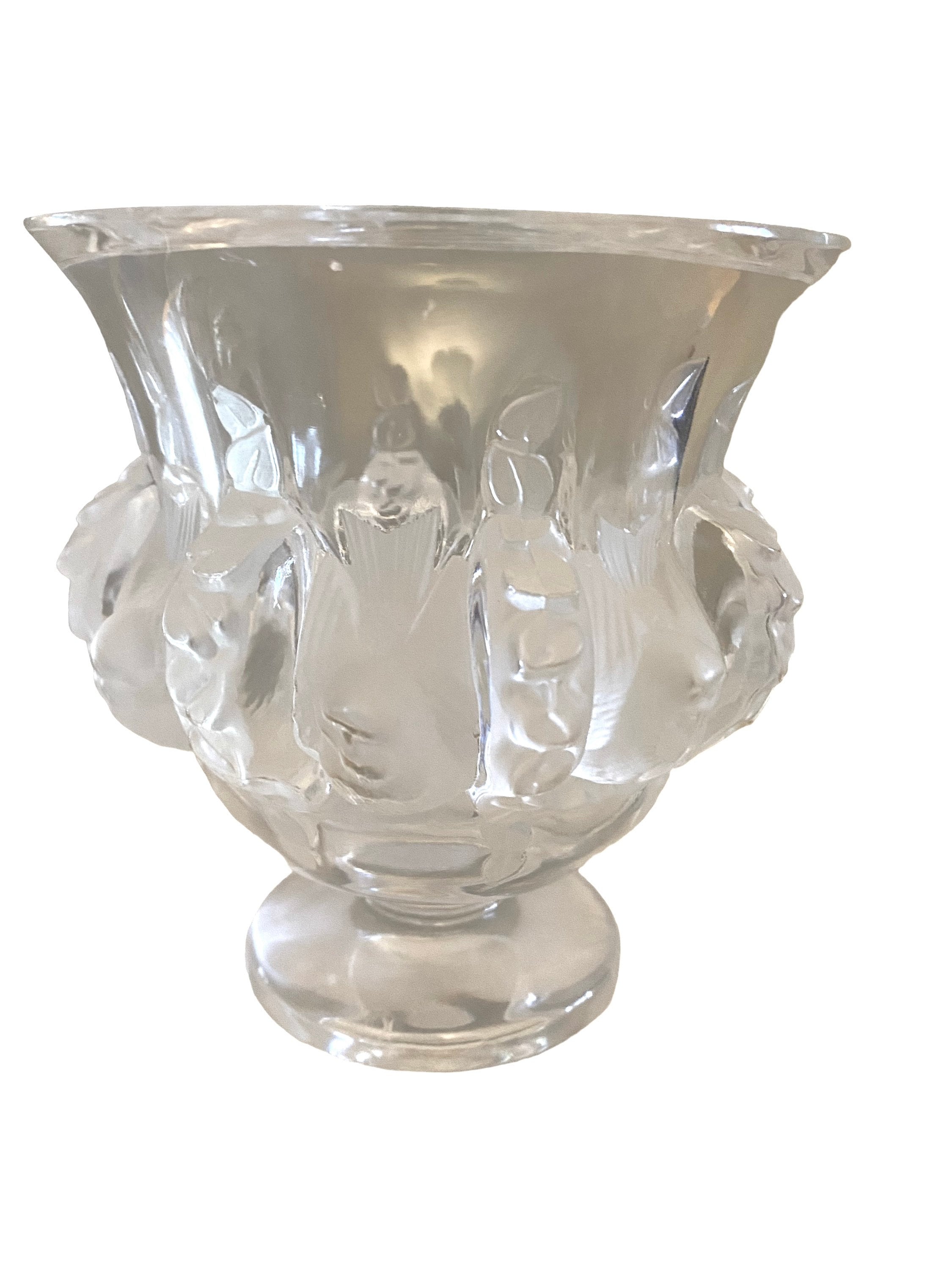 Vintage Lalique Dampierre Sparrow Bird Crystal Glass Vase