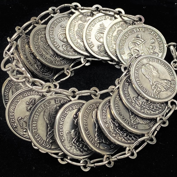 Vintage Silver Plated Boho Chic Jingle Faux Coin Link Bracelet KK36