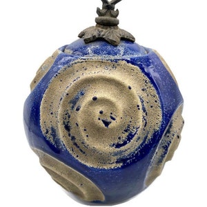 Vintage Mid Century Modern Abstract Blue Salt Glaze Art Pottery Ceramic Vase with Insert