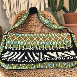 Vintage Christiana Boho Zebra Stripe Seed Bead Patchwork Purse