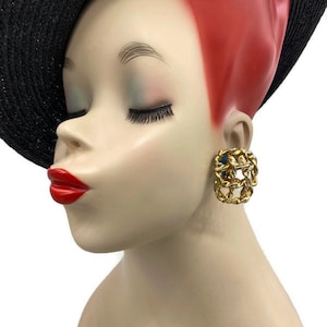 Vintage Weave Cage Gold Plated Clip Oversized Button Clip Earrings TT27