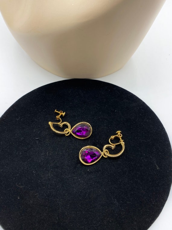 Vintage Gold Plated Faux Purple Amethyst Lucite B… - image 1