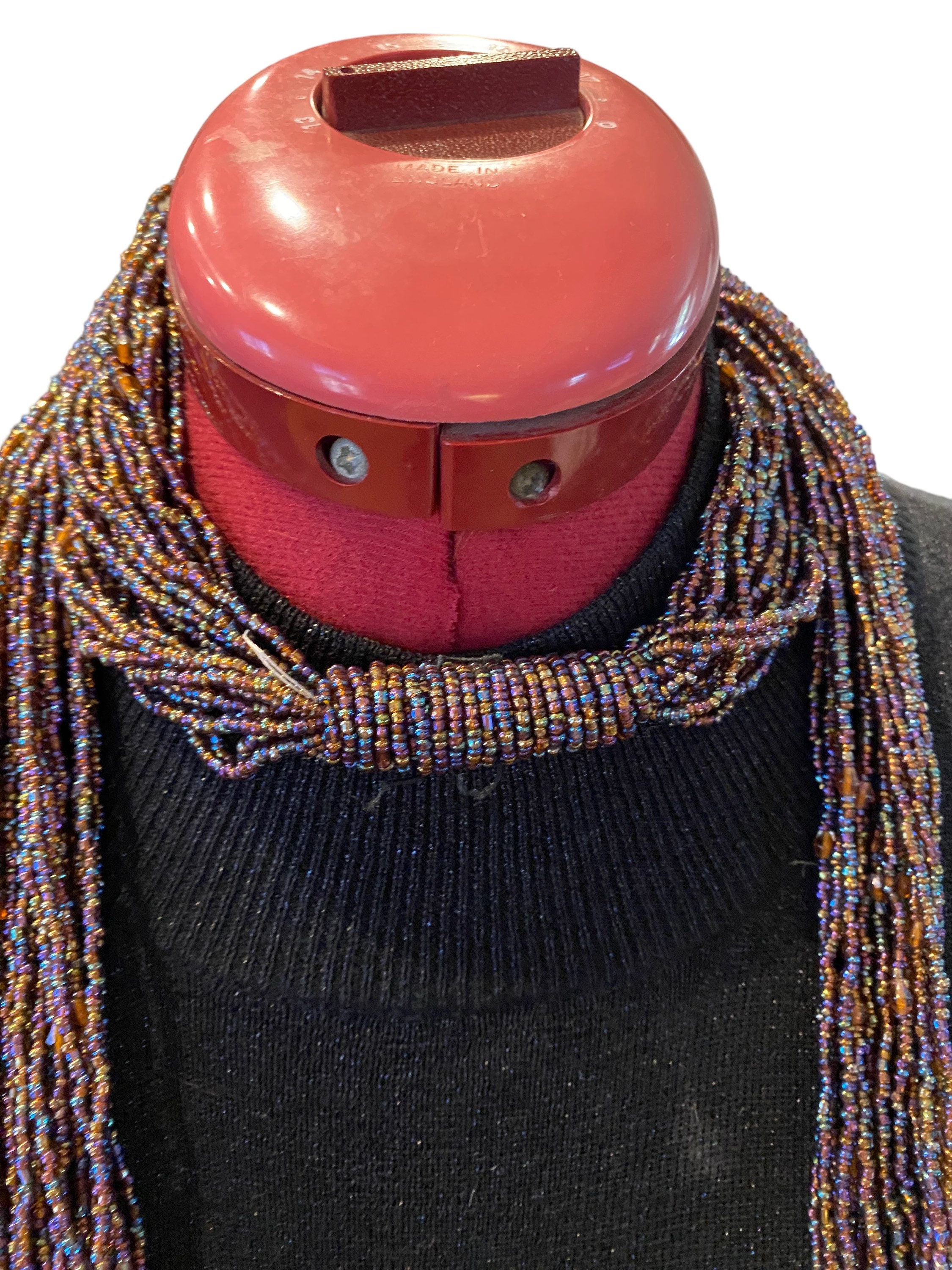 Vintage Iridescent Carnival Black Glass Seed Bead Belt 