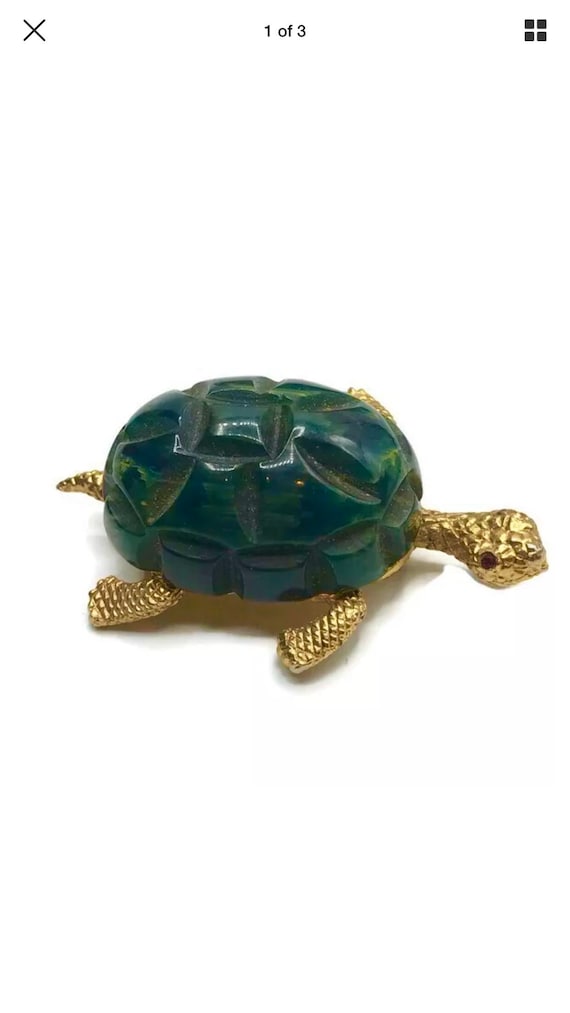 Vintage Chunky Green Bakelite Cadoro Turtle Tortoi