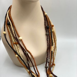 Vintage WOOD Trade Bead Tribal Afrocentric Style Multi Strand Torsade Necklace Dr3