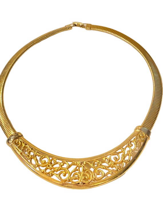 Vintage 1980s Gold Plated Reticulated Filigree Ch… - image 2