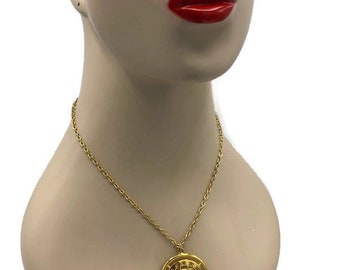 Vintage Gold Plated Asian Oriental Style Medallion Chain Necklace AF1