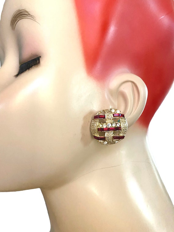 Vtg Gold Plated Inlaid Channel Set Ruby Red Bague… - image 1