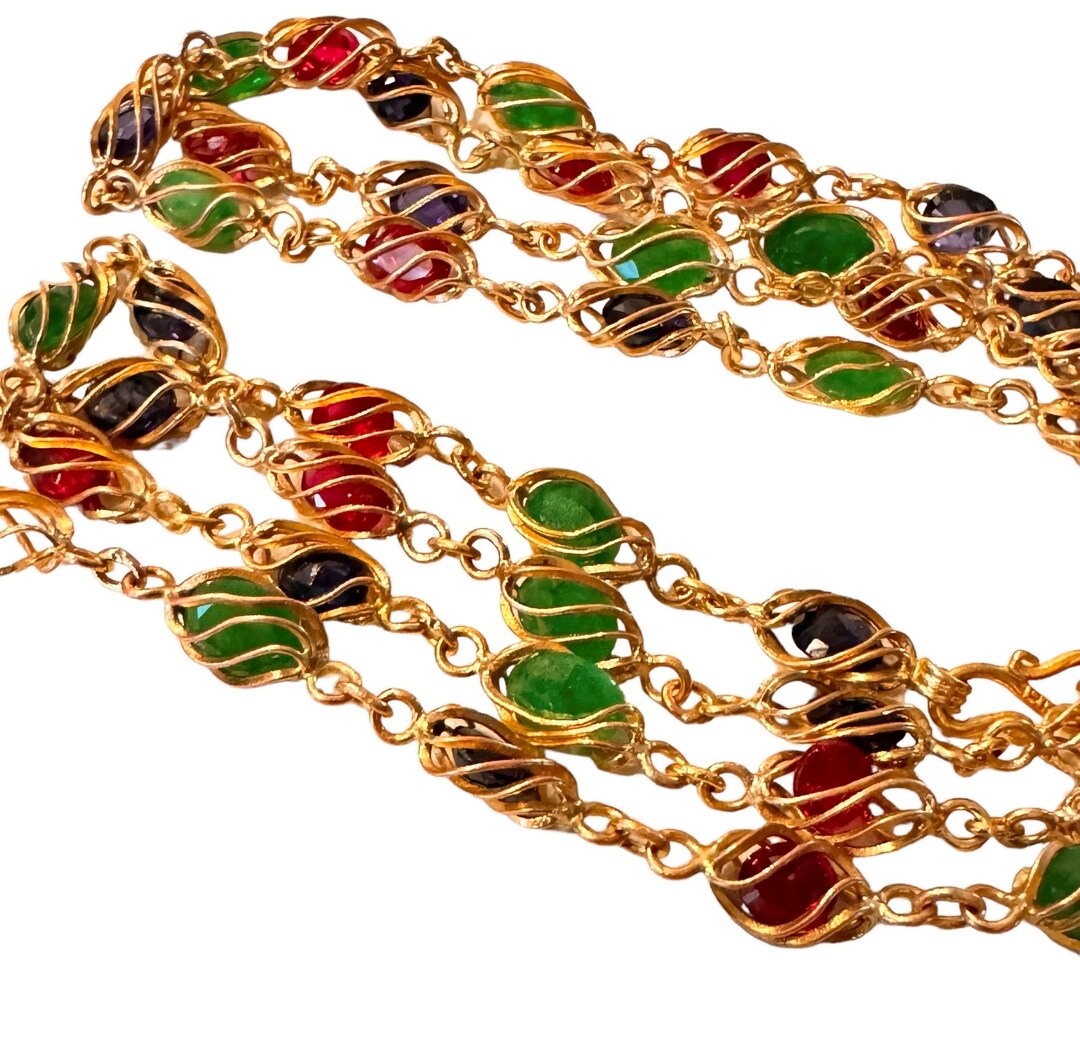 Vintage Middle Eastern 18K Gold Over Brass With Synthetic Rubies