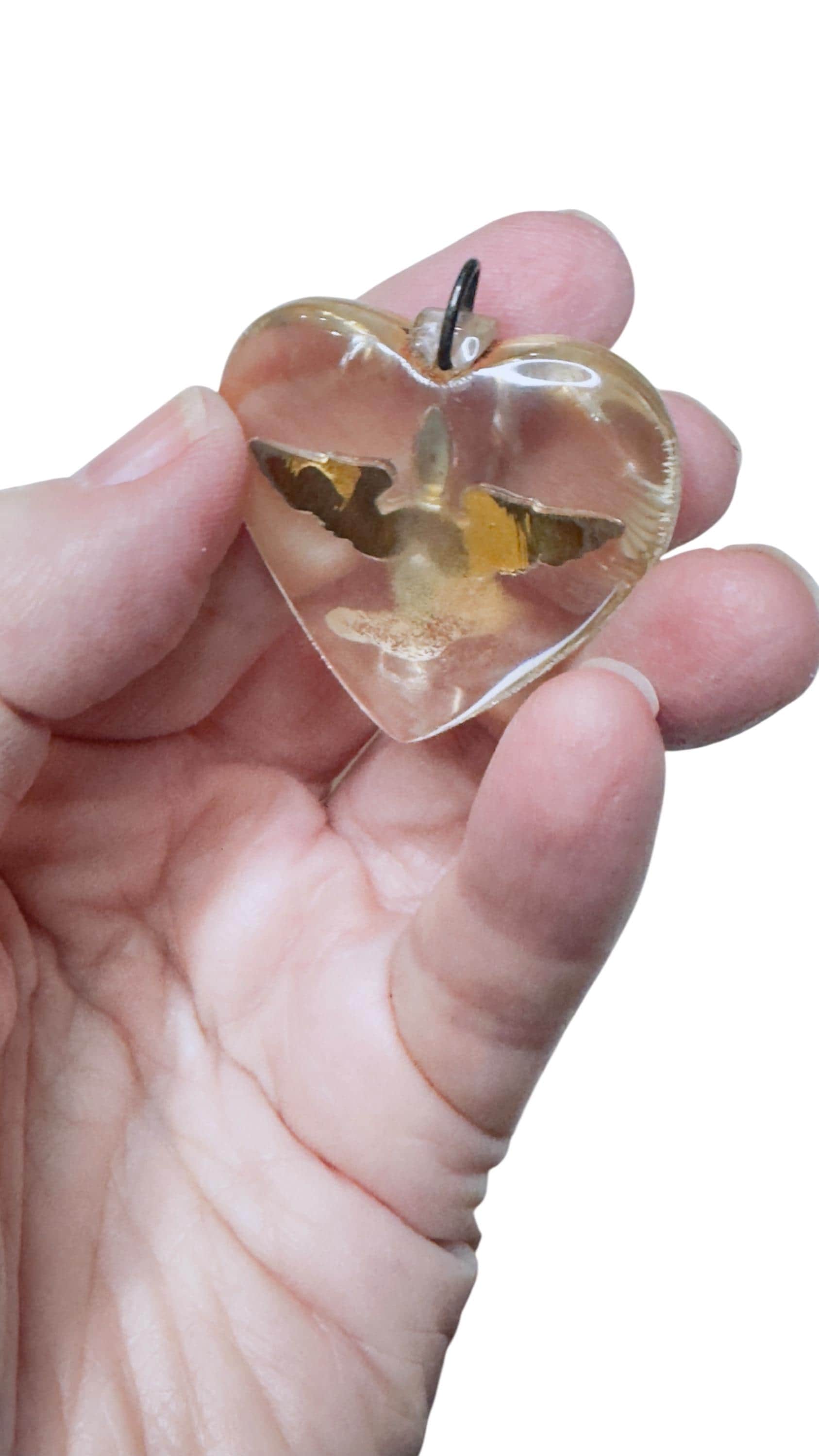 Vintage WWII Era Clear Lucite Heart Pendant With US Army Air Corps