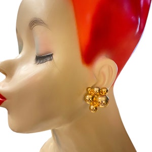 Vtg Designer Gold Plated Elegant 80s Atomic Cosmic Bubble Pierced Earrings New in Box L4