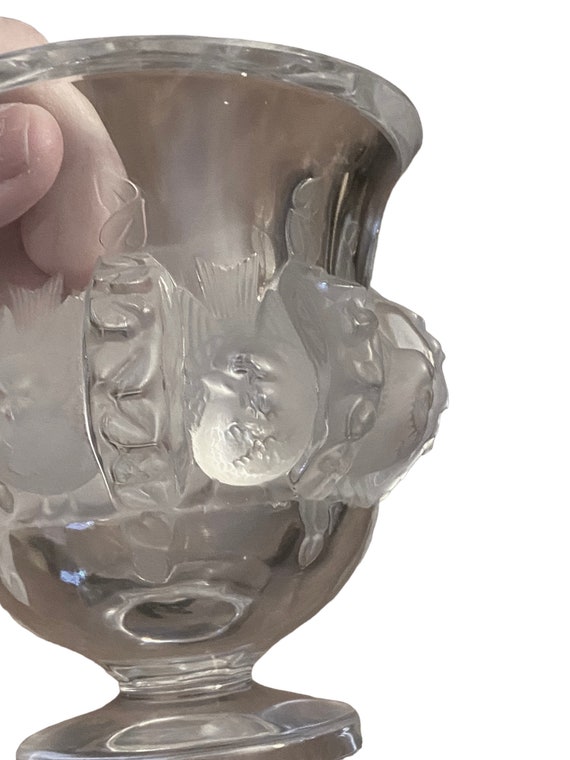 工芸品 VINTAGE LALIQUE Vintage Lalique Dampierre Sparrow Bird Crystal Glass Vase