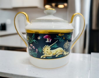 Vintage Christian Dior Licorne Unicorn Covered Sugar Bowl Unused