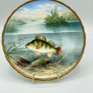 Antique Fabulous George Jones and Sons Crescent Porcelain China 3 Colorful Fish Plate 9”