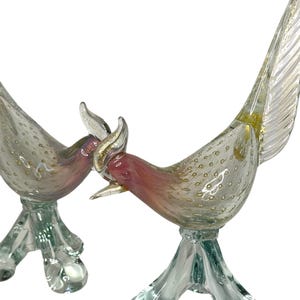 Vintage Murano Pink with Gold Fleck Aventurine and Bullicante Pheasant Bird Glass Sculpture 12”