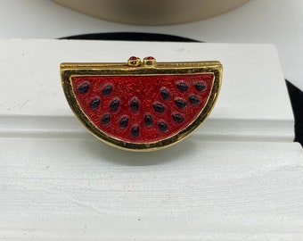 Vintage Estee Lauder Enamel Watermelon White Linen Solid Perfume Compact UU7