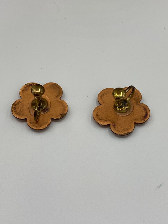 Vtg Orange Yellow Enamel on Copper Daisy Flower S… - image 4