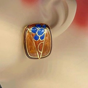 Vintage Helena Rubinstein Paris Enamel Flower Clip Earrings image 1