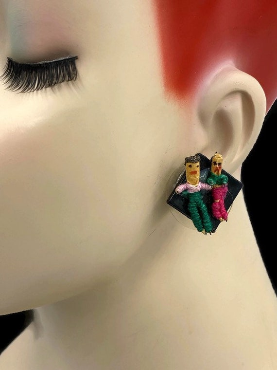 Vintage Cloth Worry Doll Clip Earrings - image 5